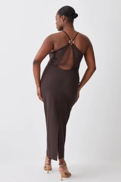 Karen Millen Plus Size Hot Fix Open Back Jersey Maxi Dress -Karen Millen shop chocolate plus size hot fix open back jersey maxi dress 4