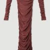 Karen Millen Tall Gathered Slinky Bardot Maxi Dress -Karen Millen shop chocolate tall gathered slinky bardot maxi dress