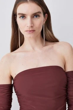 Karen Millen Tall Gathered Slinky Bardot Maxi Dress 11 Karen Millen Tall Gathered Slinky Bardot Maxi Dress -Karen Millen shop chocolate tall gathered slinky bardot maxi dress 4