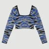 Karen Millen Abstract Jacquard Knitted Jumper -Karen Millen shop cobalt abstract jacquard knitted jumper