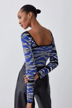 Karen Millen Abstract Jacquard Knitted Jumper -Karen Millen shop cobalt abstract jacquard knitted jumper 3