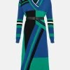 Karen Millen Abstract Jacquard Pu Belted Knit Midi Dress -Karen Millen shop cobalt abstract jacquard pu belted knit midi dress