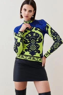 Karen Millen All Over Baroque Jacquard Knit High Neck Top