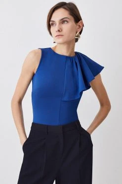 Karen Millen Asymmetric Waterfall Jersey Top -Karen Millen shop cobalt asymmetric waterfall jersey top 2