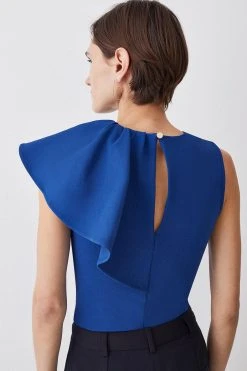 Karen Millen Asymmetric Waterfall Jersey Top -Karen Millen shop cobalt asymmetric waterfall jersey top 4