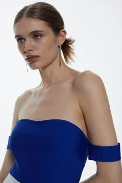 Karen Millen Bandage Bardot Thong Bodysuit -Karen Millen shop cobalt bandage bardot thong bodysuit 3