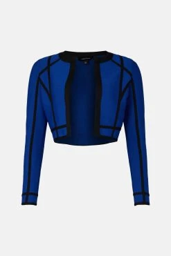 Karen Millen Bandage Knit Contrast Stripe Crop Cardigan