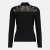 Karen Millen Bandage Knit Military Trim And Mesh Top -Karen Millen shop cobalt bandage knit military trim and mesh top