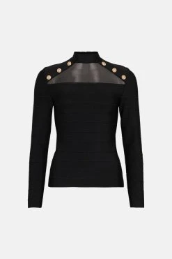 Karen Millen Bandage Knit Military Trim And Mesh Top
