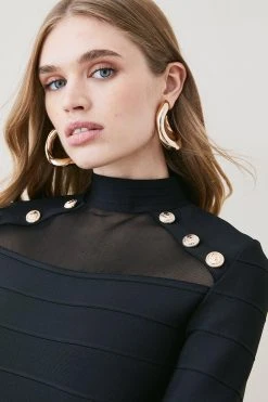 Karen Millen Bandage Knit Military Trim And Mesh Top -Karen Millen shop cobalt bandage knit military trim and mesh top 3