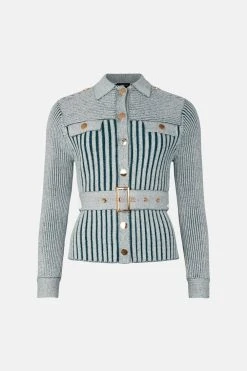 Karen Millen Belted Utility Rib Knitted Cardigan