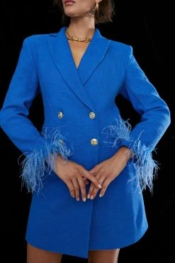 Karen Millen Boucle Double Breasted Feather Cuff Blazer Mini Dress