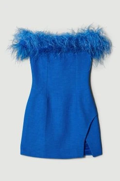Karen Millen Boucle Feather Bardot Mini Dress