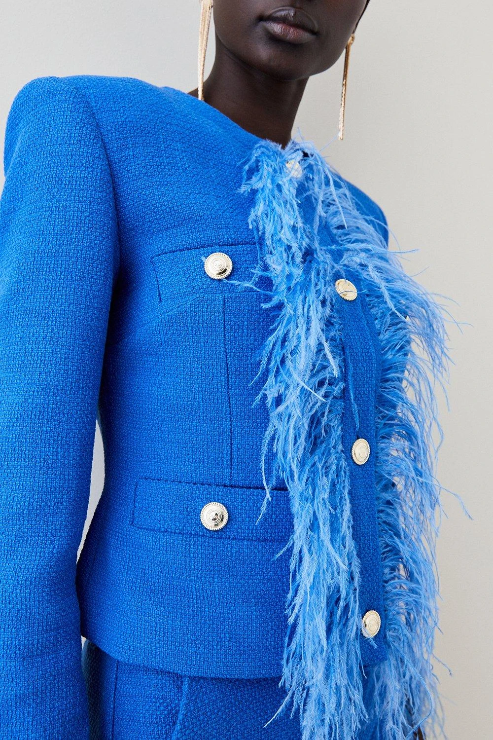 Karen Millen Boucle Feather Collarless Jacket 7 Karen Millen Boucle Feather Collarless Jacket - Image 5