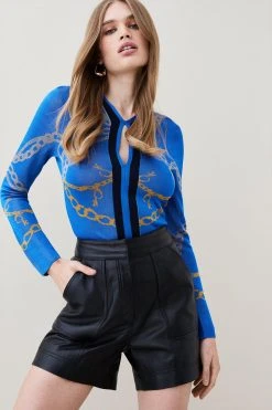 Karen Millen Chain Jacquard Knit Top -Karen Millen shop cobalt chain jacquard knit top 4