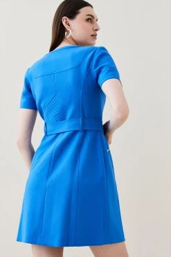Karen Millen Compact Stretch Biker Detail A Line Mini Dres -Karen Millen shop cobalt compact stretch biker detail a line mini dres 1