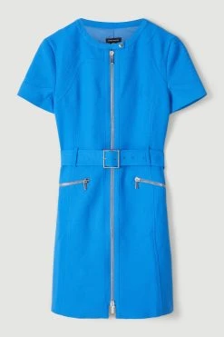 Karen Millen Compact Stretch Biker Detail A Line Mini Dres -Karen Millen shop cobalt compact stretch biker detail a line mini dres 2