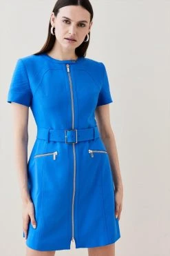 Karen Millen Compact Stretch Biker Detail A Line Mini Dres -Karen Millen shop cobalt compact stretch biker detail a line mini dres 3