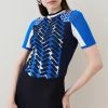 Karen Millen Embellished Sporty Jacquard Knit Top -Karen Millen shop cobalt embellished sporty jacquard knit top