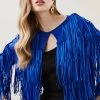 Karen Millen Fringed Crop Jacket -Karen Millen shop cobalt fringed crop jacket