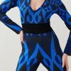 Karen Millen Geo Jacquard Knit Catsuit -Karen Millen shop cobalt geo jacquard knit catsuit
