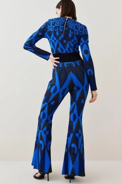 Karen Millen Geo Jacquard Knit Catsuit -Karen Millen shop cobalt geo jacquard knit catsuit 3