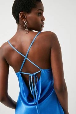 Karen Millen Hammered Satin Cowl Mini Woven Slip Dress -Karen Millen shop cobalt hammered satin cowl mini woven slip dress 1