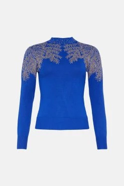 Karen Millen Hotfix Embellished Detailed Knit Jumper