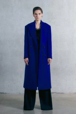 Karen Millen Italian Virgin Wool Strong Shoulder Anti Fit Coat -Karen Millen shop cobalt italian virgin wool strong shoulder anti fit coat 1 2