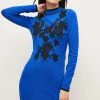 Karen Millen Lace Embroidery Knit Mini Dress -Karen Millen shop cobalt lace embroidery knit mini dress