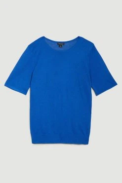 Karen Millen Lightweight Knitted Short Sleeve T-shirt -Karen Millen shop cobalt lightweight knitted short sleeve t shirt 1