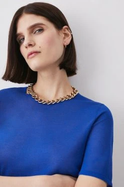 Karen Millen Lightweight Knitted Short Sleeve T-shirt -Karen Millen shop cobalt lightweight knitted short sleeve t shirt 2