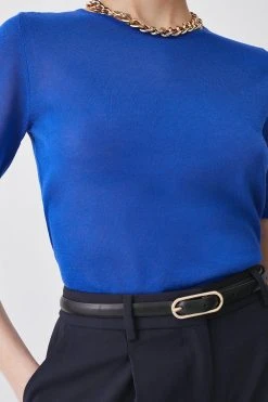 Karen Millen Lightweight Knitted Short Sleeve T-shirt -Karen Millen shop cobalt lightweight knitted short sleeve t shirt 3