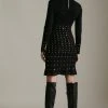 Karen Millen Long Sleeve Knitted Dress With Stud Detailing -Karen Millen shop cobalt long sleeve knitted dress with stud detailing
