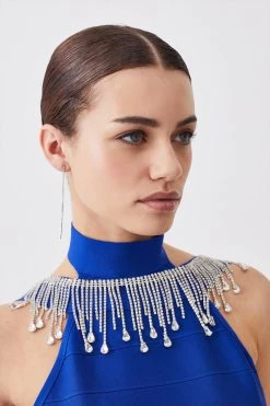 Karen Millen Petite Diamante Trim Halter Bandage Mini Dress