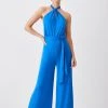 Karen Millen Petite Halter Neck Wide Leg Jersey Jumpsuit 2 Karen Millen Petite Halter Neck Wide Leg Jersey Jumpsuit -Karen Millen shop cobalt petite halter neck wide leg jersey jumpsuit