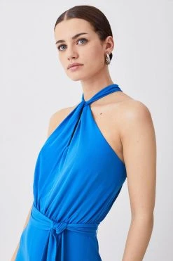 Karen Millen Petite Halter Neck Wide Leg Jersey Jumpsuit 12 Karen Millen Petite Halter Neck Wide Leg Jersey Jumpsuit -Karen Millen shop cobalt petite halter neck wide leg jersey jumpsuit 4