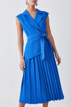 Karen Millen Petite Military Pleat Short Sleeve Midi Dress -Karen Millen shop cobalt petite military pleat short sleeve midi dress 2