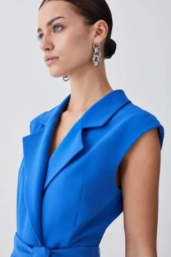 Karen Millen Petite Military Pleat Short Sleeve Midi Dress -Karen Millen shop cobalt petite military pleat short sleeve midi dress 3