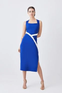 Karen Millen Petite Ponte Contrast Trim Midi Dress -Karen Millen shop cobalt petite ponte contrast trim midi dress 3