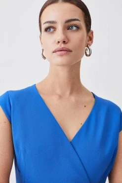 Karen Millen Petite Tailored Military Pleat Midi Dress -Karen Millen shop cobalt petite tailored military pleat midi dress 2