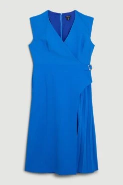 Karen Millen Petite Tailored Military Pleat Midi Dress -Karen Millen shop cobalt petite tailored military pleat midi dress 3
