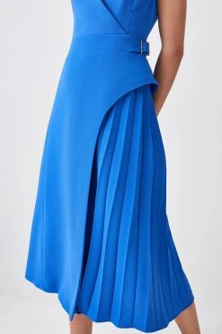 Karen Millen Petite Tailored Military Pleat Midi Dress -Karen Millen shop cobalt petite tailored military pleat midi dress 4