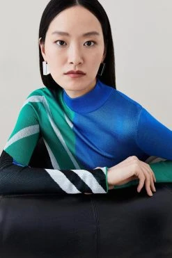 Karen Millen Placement Colour Block Slinky Knit Top -Karen Millen shop cobalt placement colour block slinky knit top 1