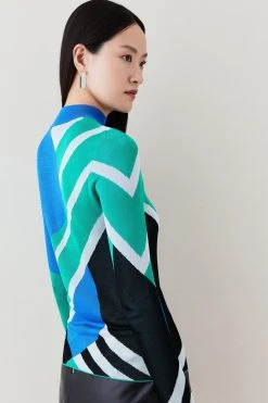 Karen Millen Placement Colour Block Slinky Knit Top -Karen Millen shop cobalt placement colour block slinky knit top 2