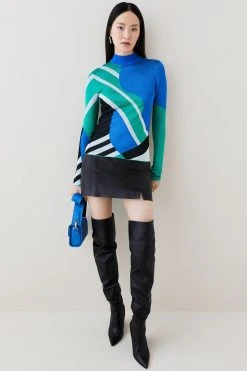 Karen Millen Placement Colour Block Slinky Knit Top -Karen Millen shop cobalt placement colour block slinky knit top 4