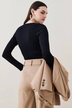 Karen Millen Rib Crew Neck Knit Jumper -Karen Millen shop cobalt rib crew neck knit jumper 2