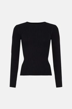 Karen Millen Rib Crew Neck Knit Jumper -Karen Millen shop cobalt rib crew neck knit jumper 3