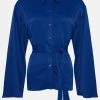 Karen Millen Satin Back Crepe Flared Sleeve Shirt -Karen Millen shop cobalt satin back crepe flared sleeve shirt