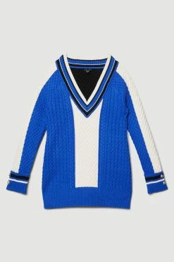 Karen Millen Sporty Colour Blocked Cable Knit Jumper -Karen Millen shop cobalt sporty colour blocked cable knit jumper 2